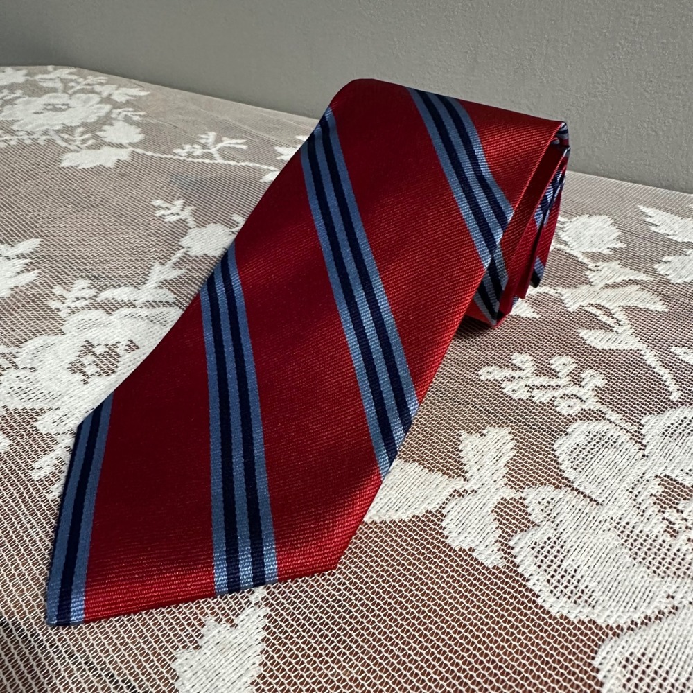 Brooks‎ Brothers Necktie Mens OS Red Blue Striped Excellent Silk Repp Stripe Tie